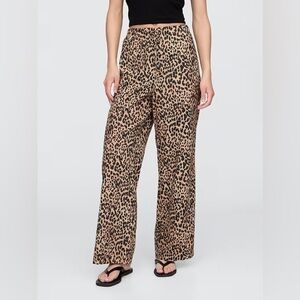 NEW! GAP Leopard Mid Rise Linen-Blend Pull-On Wide-Leg Pants - Small 🩷